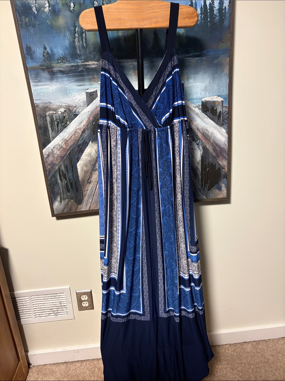 INC International Concepts Navy and Blue Patterned Maxi Dress